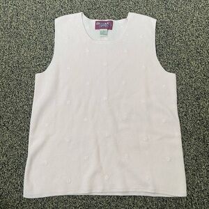 Denim and Co Vintage Women pink sweater vest pullover knit embroidered flowers